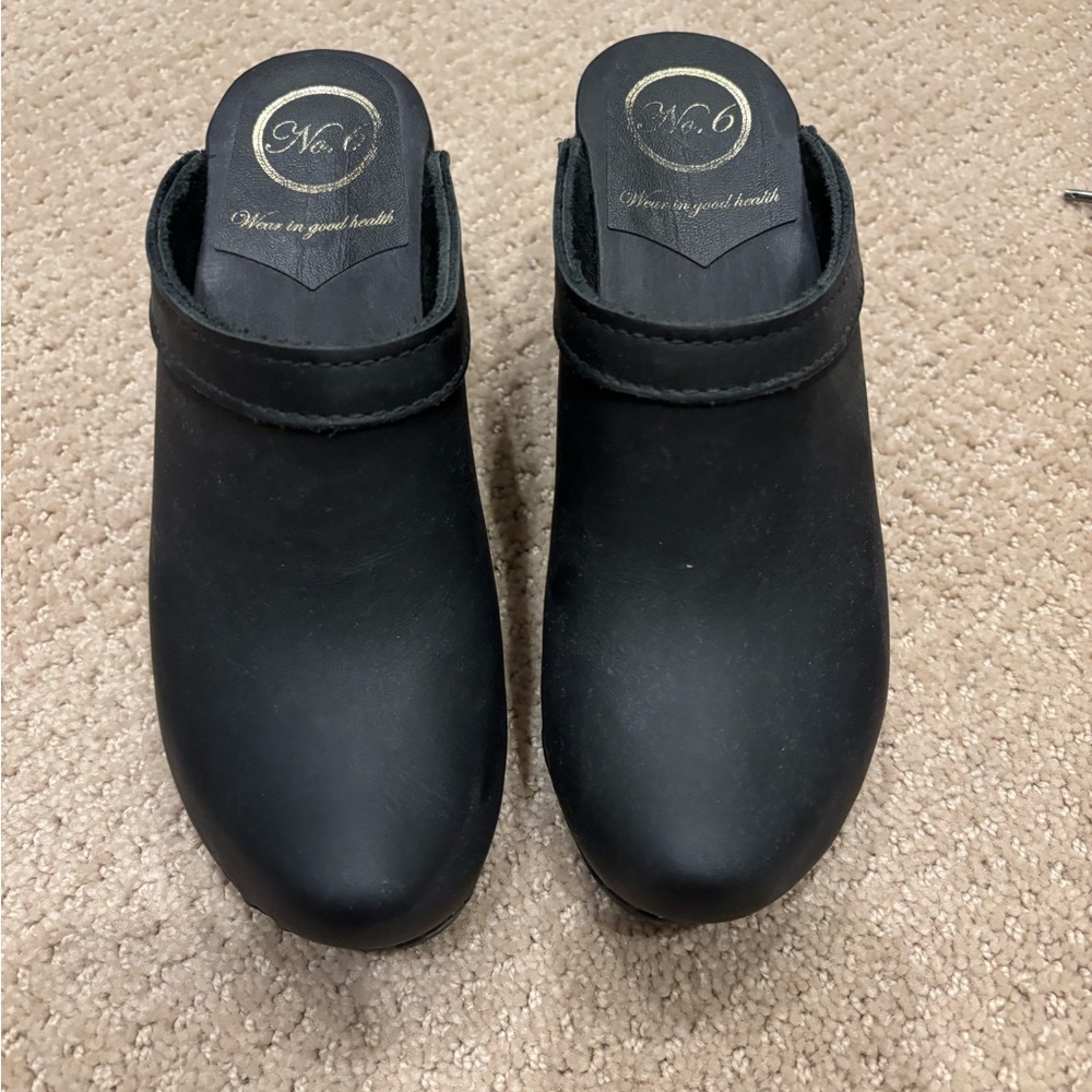 No. 6 Classic Black Leather Clogs